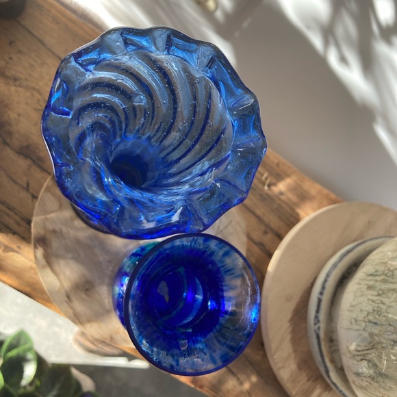 Antique blue glass vases set/2 - Picture 4 of 5